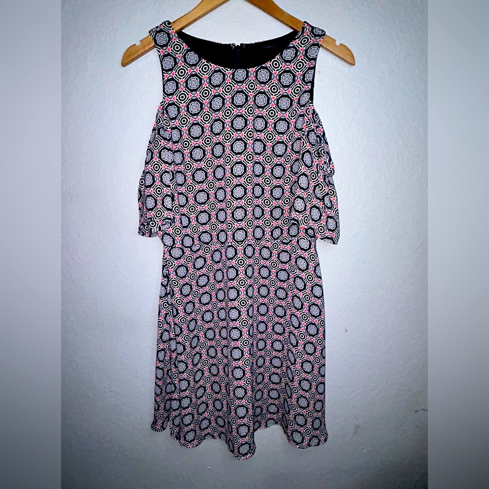 Banana Republic Womens 10P Polyester Geometric Floral Circle Cold Shoulder Dress